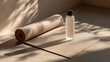 © Lumi Stock Studio - minimal yoga mat and water bottle in soft sunlight, calm wellness still life with yoga mat, mindful fitness concept with yoga mat and hydration