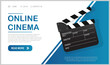 © Vector Saman - Online cinema concept banner with clapperboard for movie streaming