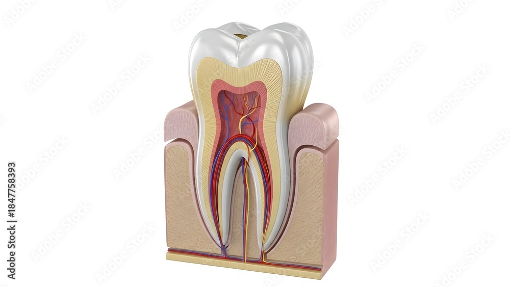 Tooth Root Texture Ilustração Ultra-detailed 3D render of human tooth anatomy, showing all ...