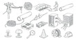 © vadymstock - A collection of fiber optic cable icons and related tools in a detailed outline vector style, suitable for telecommunications design projects