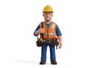 © twilight mist - Cartoon style construction worker character stands ready for work wearing safety gear and tool belt