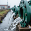 © Oran - Water flows from green pipes into channel, showcasing industrial infrastructure and fluid dynamics. scene captures essence of engineering