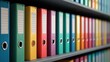 © backup_studio - Row of colorful ring binders on a shelf. Document organization and storage concept for school, office, or home. Administrative data management.