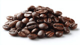 Close-up of roasted coffee beans forming a pile, showcasing their rich color and texture