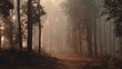 © Isrodin - Misty forest path with tall trees and haze