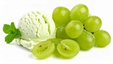 Pale green grape ice cream with mint leaves