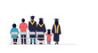 © Natalia - Illustration showing the back view of a family including graduates in caps and gowns attending a commencement ceremony together.