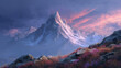 © Work Smartly - Alpenglow on a towering mountain peak with vibrant foreground vegetation
