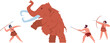 © Frogella.stock - Prehistoric cavemen hunting woolly mammoth with spears and bow