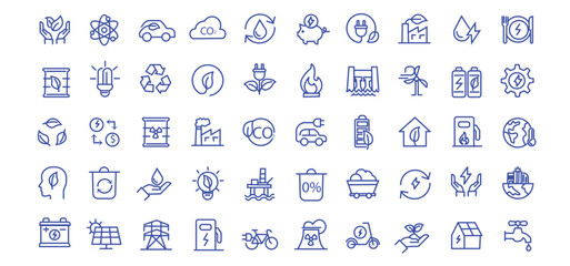  Energy and Ecology icon set. Editable line icons. Vector illustration.