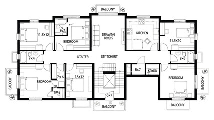 Naklejka na meble Detailed floor plan of a spacious home with multiple bedrooms and balconies