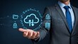 © Tanver - Businessman touching virtual cloud computing icon for secure global data storage and networking
