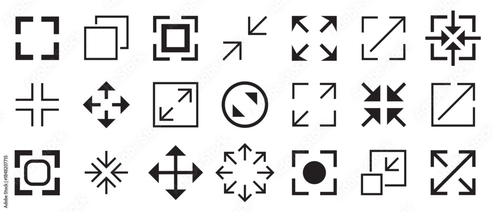 Full screen big icon set. Maximize and minimize screen buttons. Full ...