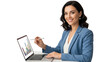© Neni - Businesswoman analyzing data on laptop smiling