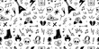 © Polina Tomtosova - Rock music seamless pattern with guitar, skull, punk symbols. Hand drawn doodle grunge stickers with stars, roses and lightning bolts for rock music background, tattoo design. Vector illustration
