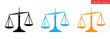 © Stock Exchange - Set of colorful balance scales icons in black, blue, and orange hues, Collection of silhouettes scales justice different shape ,Justice scales icons set. Scales icon set. Law scales icon. Libra icon.