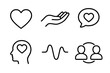 © Fortune228 - Symbolic Compassion Icons. Feeling Exchange Set linear set: warm heart, open-hand gesture, compassionate bubble, understanding icon, emotion wave, connected duo.