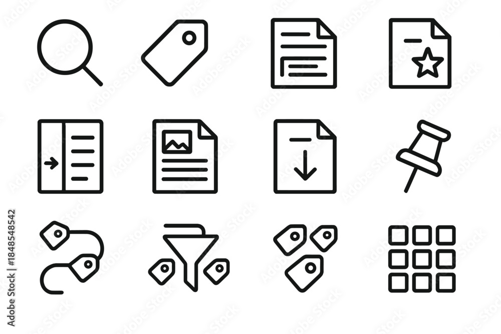 Vetor Digital Document Toolkit. Document Access & Retrieval linear set ...