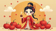 © Septian - A young girl in traditional dress holding a lantern surrounded by tomatoes in a serene landscape