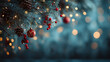 © Екатерина Чумаченко - Christmas decorations on blue pine with ornaments, berries, pine cones and bokeh lights, evoke the spirit of the season with its charm and elegance.