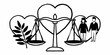 © Raazia - Work life balance concept with heart shapes weighing scale leaves and a couple line art vector.