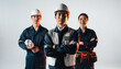 ©  A-photos - 作業服姿で並ぶ日本人建設作業員チームの集合写真