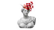 © Claudia - Isolated stone sculpture of a woman with a split head and red flowers blooming from it