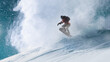 © master1305 - Action artwork. Powerful snowboarder jumping through deep snow on mountain slope. Concept of extreme sports marketing, outdoor lifestyle campaigns, performance fashion and winter event promotion.