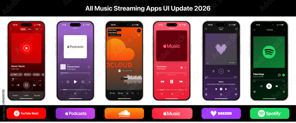 Music apps UI template 2025 update featuring Apple Music, Apple ...