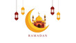 © SUNDARI - Festive Ramadan Welcome Illustration with Mosque, Crescent Moon and Lanterns