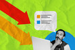 © deagreez - Banner 3d art pop image collage of minded businessman stand laptop arrow decline bubble webpage regress statistics problem