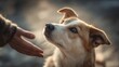 © Anna - Loyal dog looking at human hand with trust and curiosity