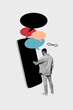 © deagreez - 3d vertical artwork banner sketch photo collage of happy man stand phone bubble communication speech icon chatterbox notification