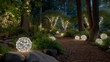 © forenna - Floating garden orbs powered by solar LEDs scattered among nighttime greenery, creating a dreamy constellation effect across the landscape — outdoor décor inspiration, sustainable lighting, and