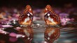 © Plaifah - Dual Butterflies on a Tranquil Water Surface Surrounded by Pink Petals, Capturing Nature's Beauty in a Serene, Reflective Moment