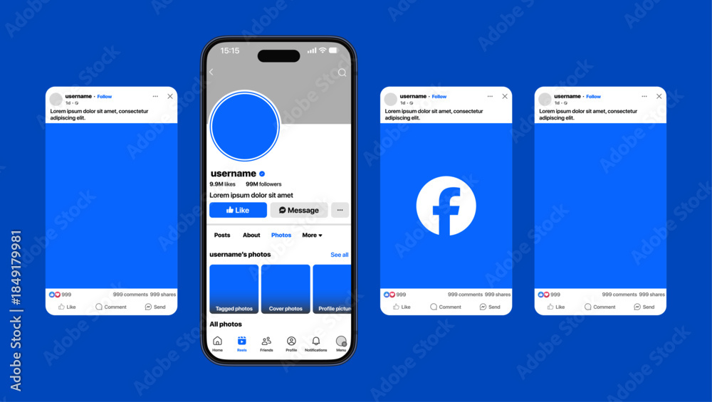Facebook mobile profile and post interface displaying user page header ...