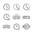 © BAI - A set of digital illustrations depicting various clocks and countdown timers displaying midnight, including a clock striking midnight, a countdown timer, and an alarm clock. Perfect for New