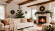 © King22 - modern living room with fireplace decorated with christmas tree