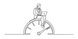 © Single Line Art - Continuous line drawing of a businessman sitting on a speedometer with a laptop Vector, illustration