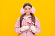 © Olena - cheerful teen girl in mittens hold candy stick. child wearing warm clothes.