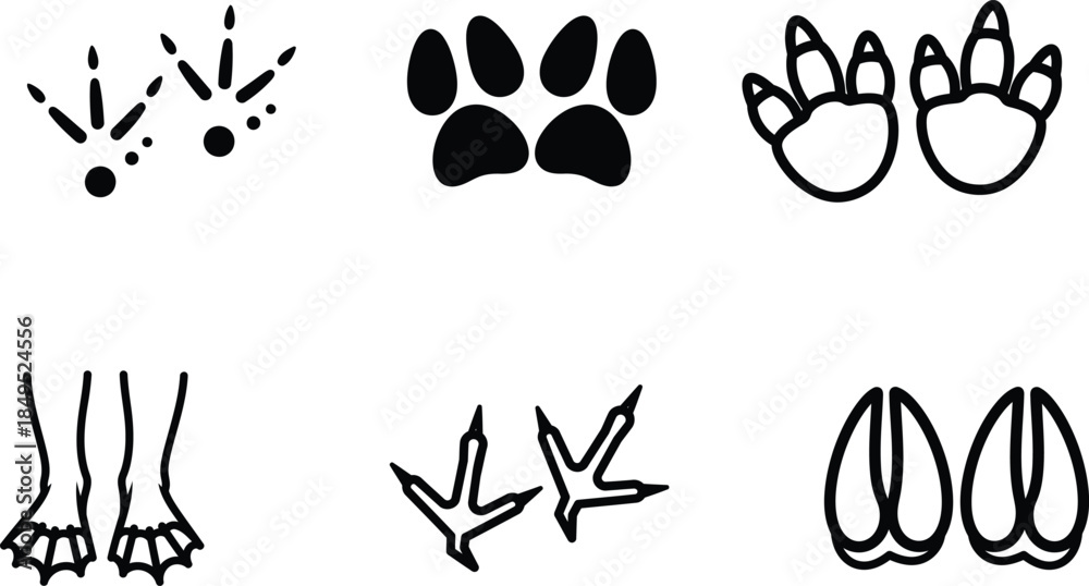 animal foot and paw prints in various styles and shapes simple ...