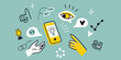 © Provhash - Doodle illustration featuring a smartphone hand and various abstract icons