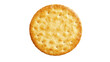 Crispy round cracker golden baked snack with crunchy texture savory flavor simple food closeup isolated on white background
