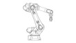 © Renuka-Creative - Side View Industrial Robotic Arm Technical Line Drawing for Factory Automation