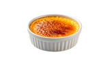 Classic creme brulee dessert with caramelized sugar top isolated on white background