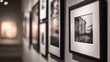 © Justlight - Closeup medium shot of framed fine art prints displayed elegantly on a museum wall emphasizing texture and intricate details under soft lighting.