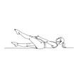 © Design Vault - Continuous line drawing of a woman performing Pilates exercise, single leg stretch, fitness vector illustration