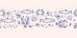 © Ilonka eva - Seamless hand drawn seafood border pattern perfect for restaurant menus, food packaging, kitchen textiles, nautical branding, and culinary blog graphics. Vector illustration