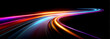 © Strongstock03 - Transparent neon speed lines flow across a night city highway. Glowing light trails and curls visualize fast motion and digital acceleration. Futuristic abstract design in vector.