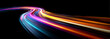 © Strongstock03 - Neon speed lines twist and swirl across a futuristic night street. Flowing ribbons of light highlight acceleration and energy streams. Modern digital illustration presented in vector.